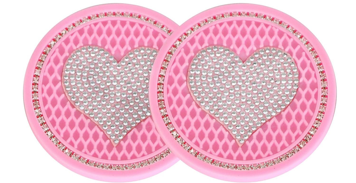 2 Pack Bling Heart Pink Car Coasters