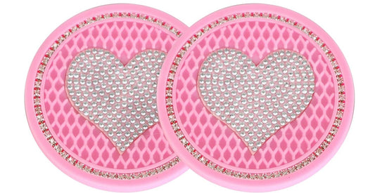 2 Pack Bling Heart Pink Car Coasters