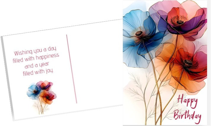 Happy Birthday Postcard - Watercolor Flowers