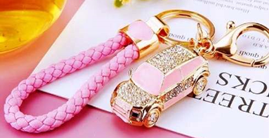 Car Keychain Pink Keyring Rhinestones Diamond Bag Pendant Glitter