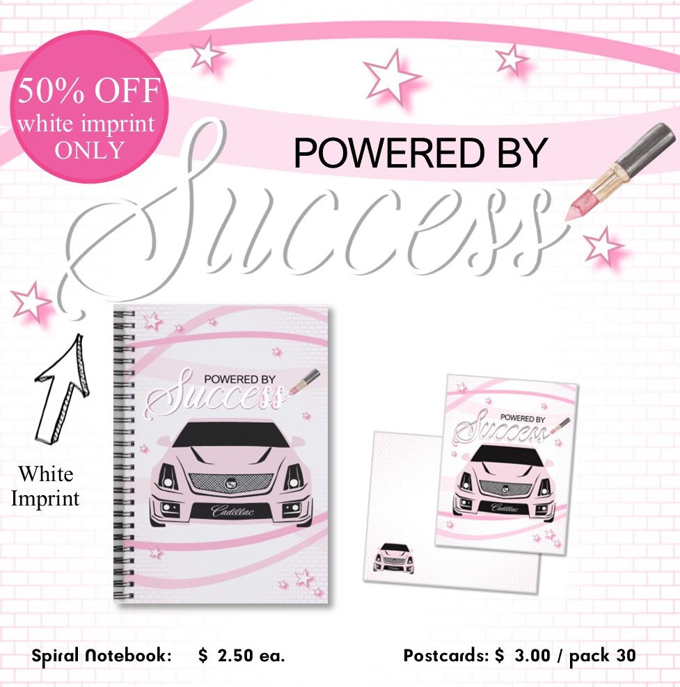 Powered by Success - Car Postcard - WHITE IMPRINT