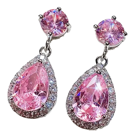 Pink CZ Crystal Drop Earrings