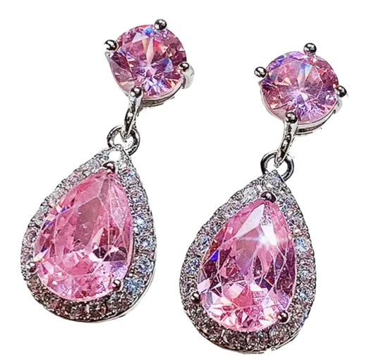 Pink CZ Crystal Drop Earrings