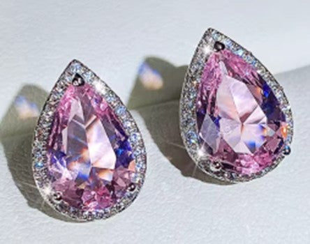 Pink Crystal CZ Stud Earrings