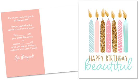 Customer Birthday Postcard - Happy Birthday Beautiful with Candles