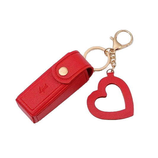Red Lipstick Holder Keychain with Mini Mirror