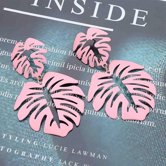 Pink Tropical Palm Leaf Earrings