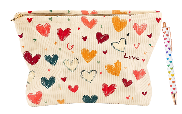 Colorful Heart Pouch & Pen Set