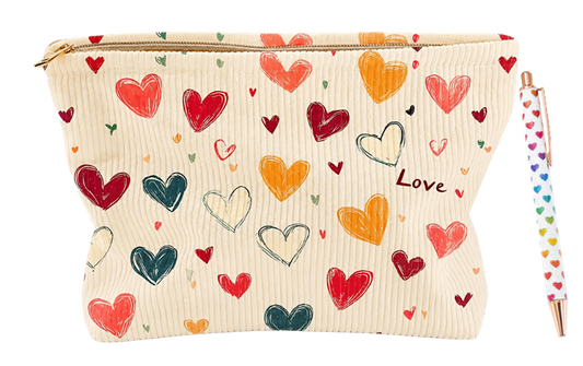 Colorful Heart Pouch & Pen Set