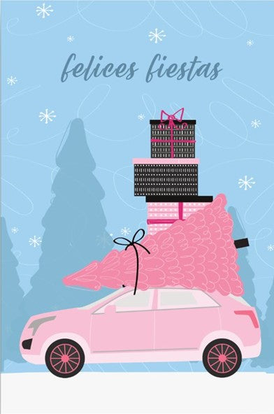 Felices Fiestas Pink RV Postcards -Spanish