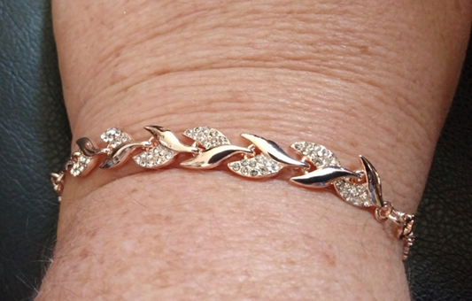 Crystal Leaf Rose Gold Bracelet