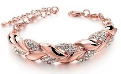 Crystal Leaf Rose Gold Bracelet