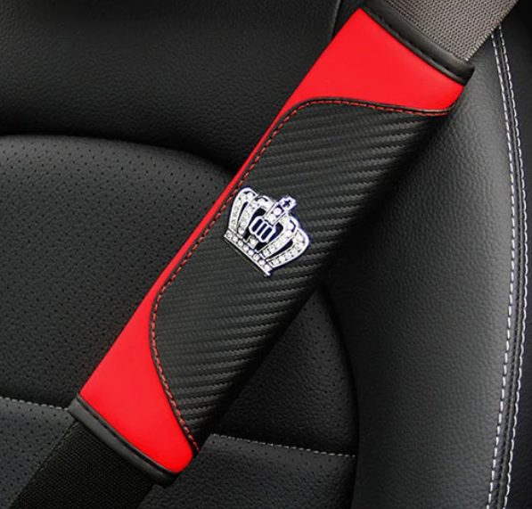 Crown Embellished Red Seat Belt Cover- 1PC