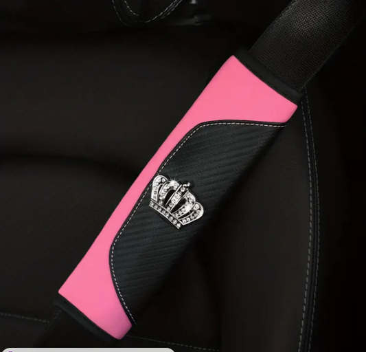 Crown Embellished Pink Seat Belt Cover- 1PC