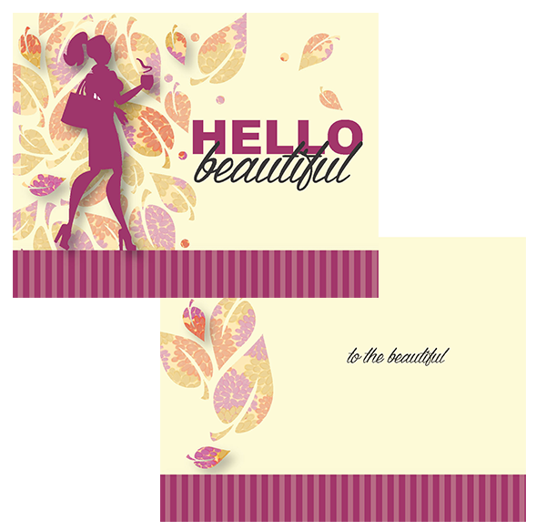 "Hello beautiful" reminder postcards in 4 seasonal styles