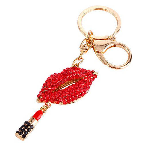 Red Lips and Lipstick Bling Keychain