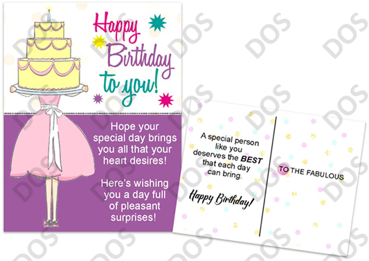 "Happy Birthday" Postcards with giant cake "To The Fabulous"