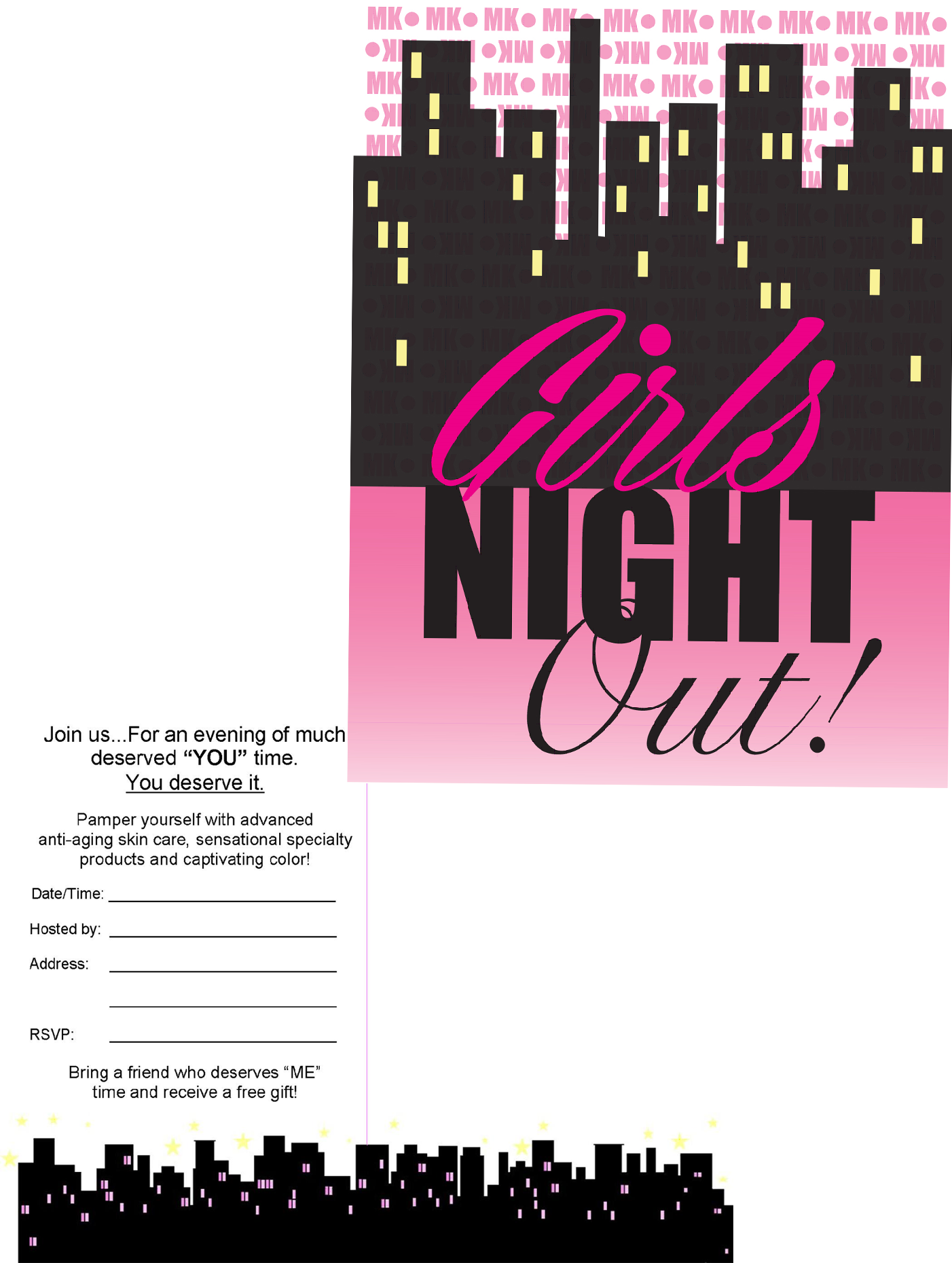 "Girls Night Out" Postcards with City Skyline