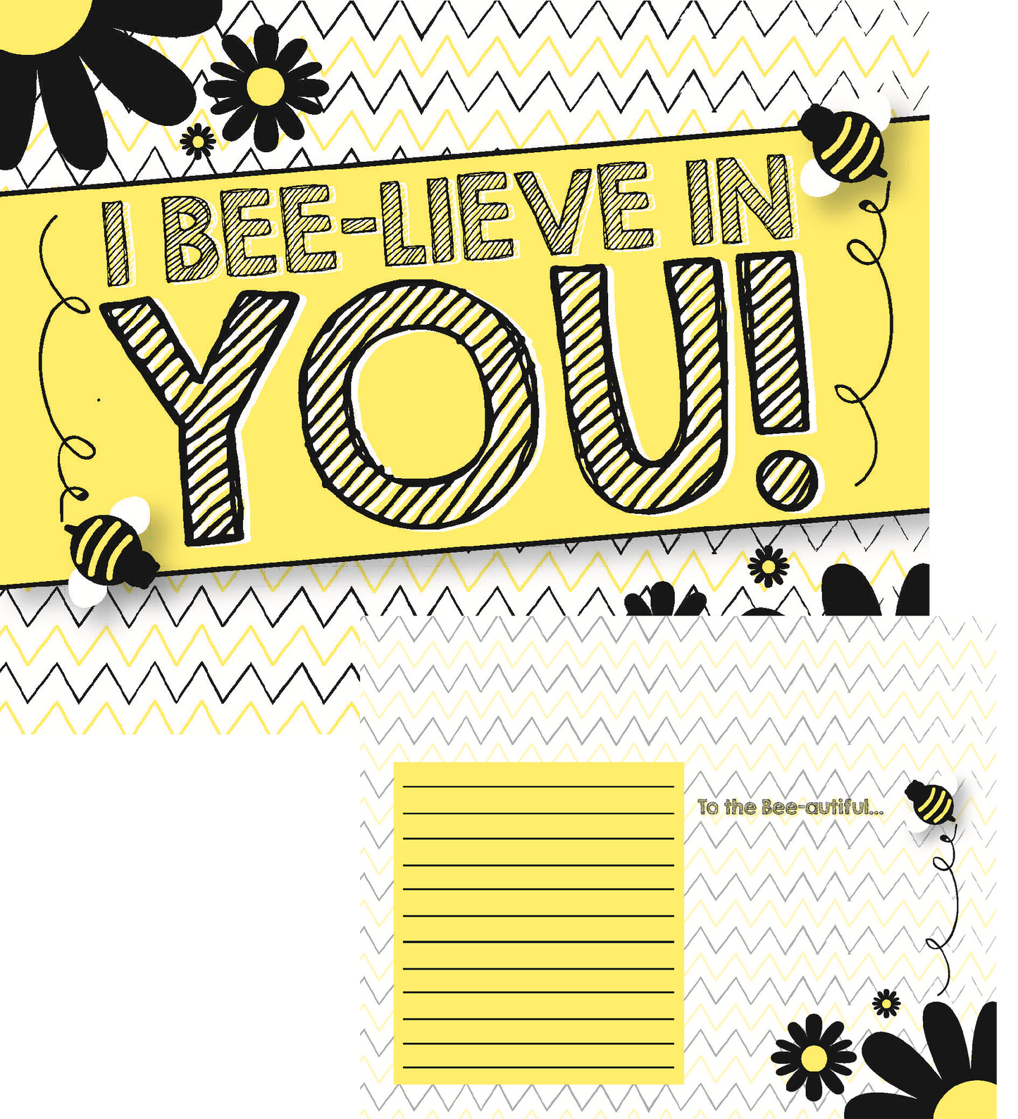 "I Bee-lieve In You!" post cards in Yellow, in two styles