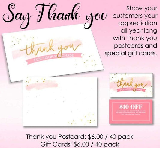 Thank you Post cards and Gift Cards